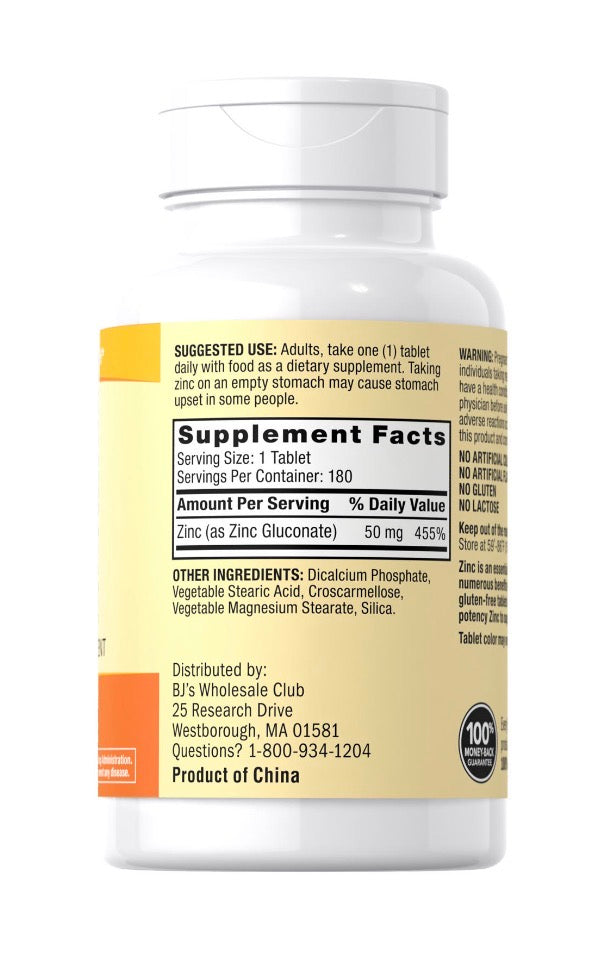 Berkley Jensen Zinc 50 mg – Immunité Premium | 100 Comprimés | Complément Américain Authentique