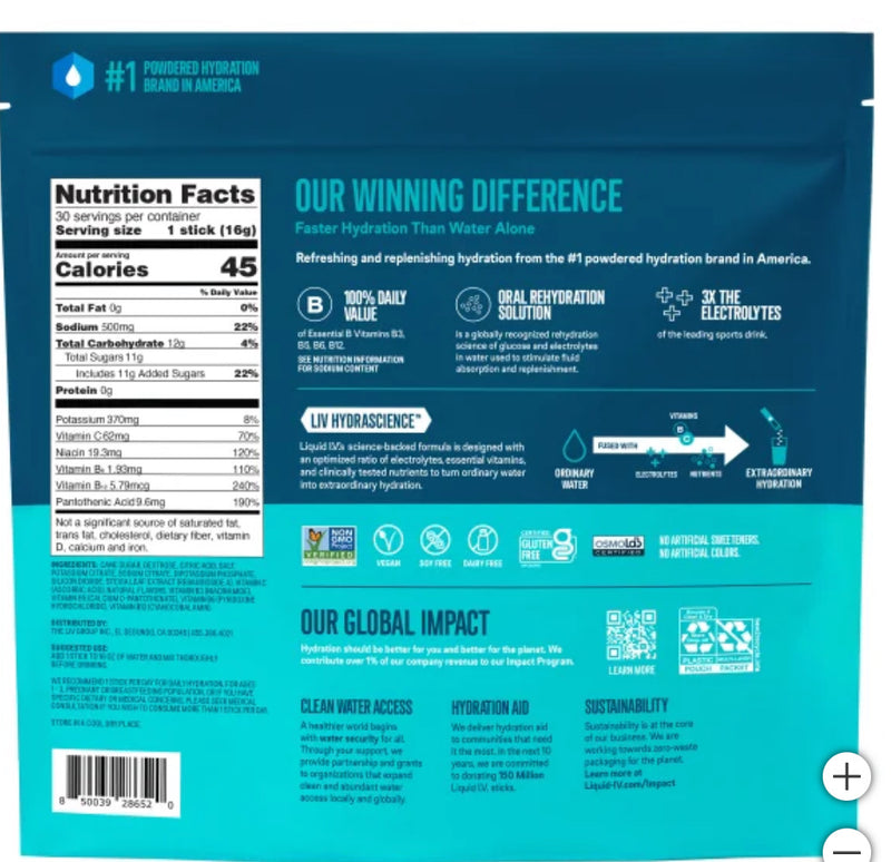 Liquid I.V. Hydration Multiplier 30 Sachets — Boisson Américaine Authentique | Livraison Gratuite à Dakar