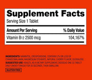UpUp Vitamine B12 2500 mcg — Tableau des faits nutritionnels sur fond rouge