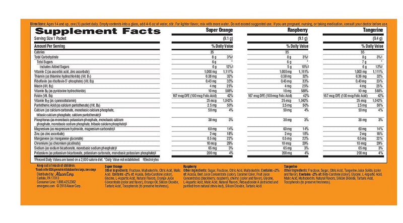 Emergen-C 1000 mg Vitamin C Dietary Supplement – Immune Support & Energy Boost | 30 Packets (Orange & Raspberry)