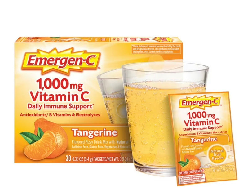Emergen-C 1000 mg Vitamin C Dietary Supplement – Immune Support & Energy Boost | 30 Packets (Orange & Raspberry)