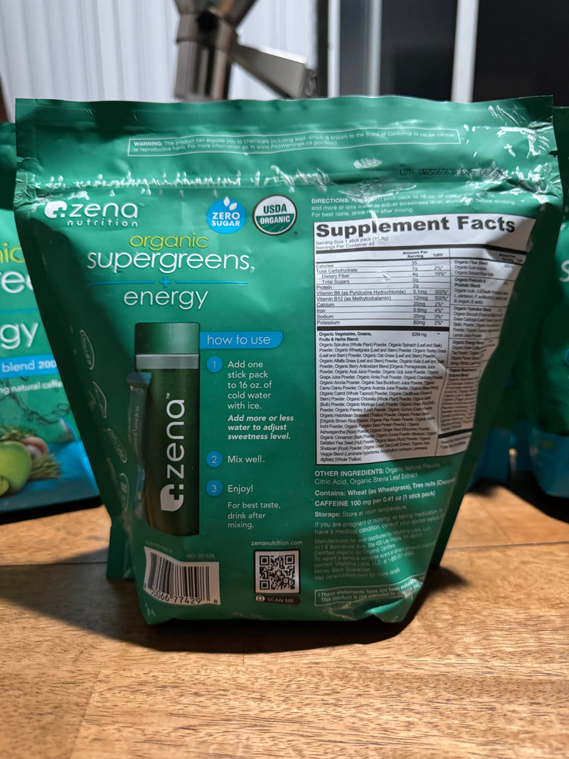 Zena Organic Super Greens Energy Blend 200 mg — 45 Gélules | Énergie Naturelle & Vitalité | Produit Américain Authentique