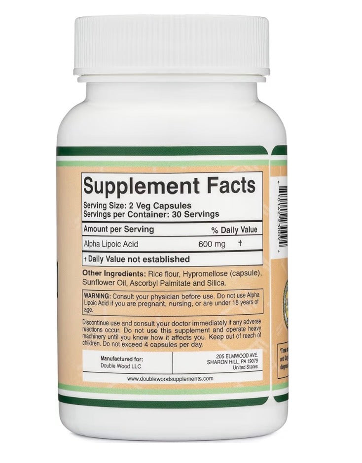 Double Wood Acide Alpha-Lipoïque 600 mg – 60 Capsules | American Elite