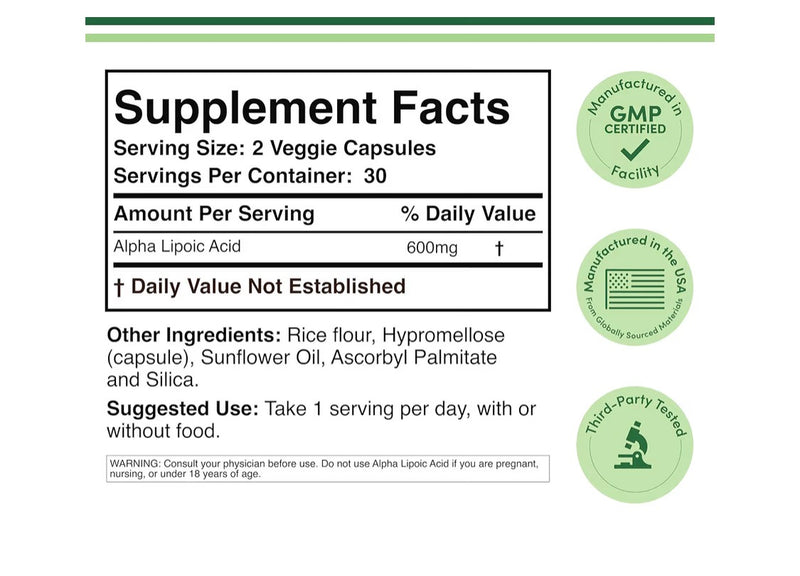 Double Wood Acide Alpha-Lipoïque 600 mg – 60 Capsules | American Elite