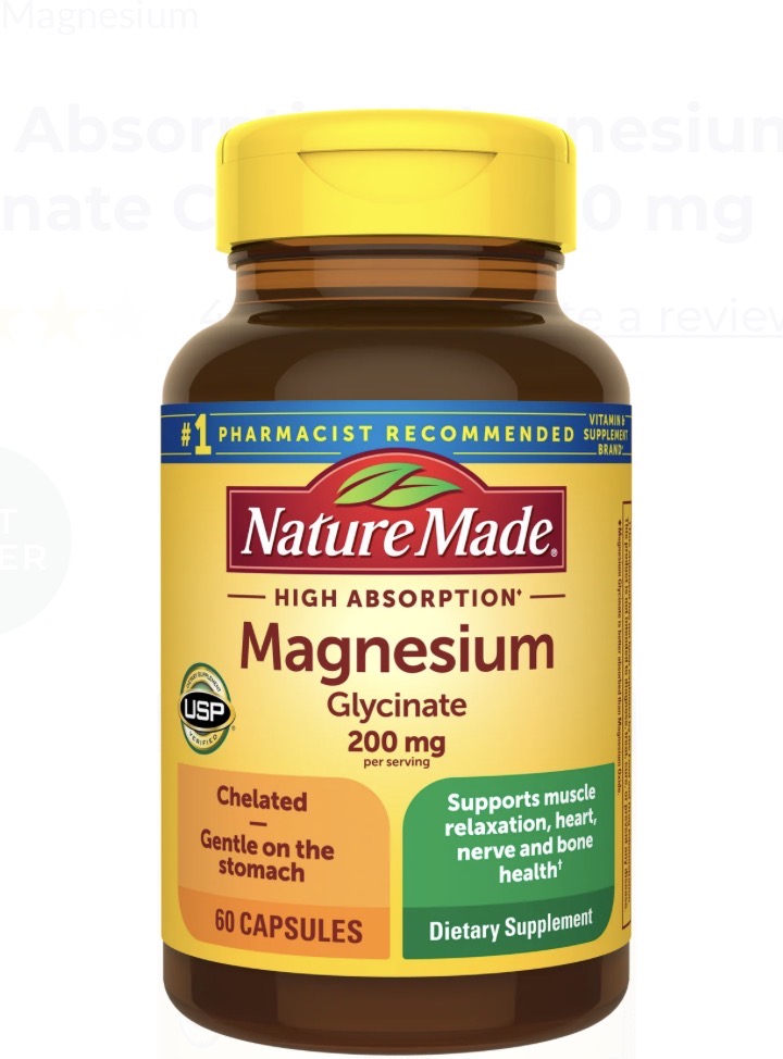Nature Made Magnésium Glycinate Haute Absorption 200 mg — 60 Capsules | Sommeil, Stress & Muscles | Produit Américain Authentique