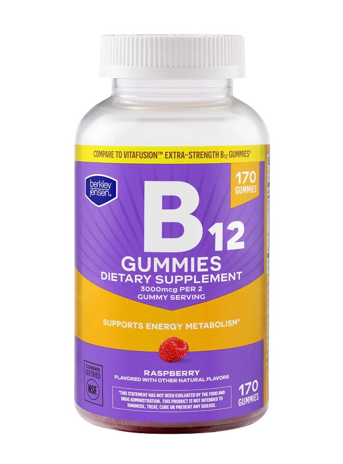 Berkley Jensen Vitamine B12 Gummies — 170 Gummies | Énergie & Système Nerveux | Produit Américain Authentique