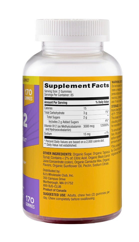 Berkley Jensen Vitamine B12 Gummies — 170 Gummies | Énergie & Système Nerveux | Produit Américain Authentique