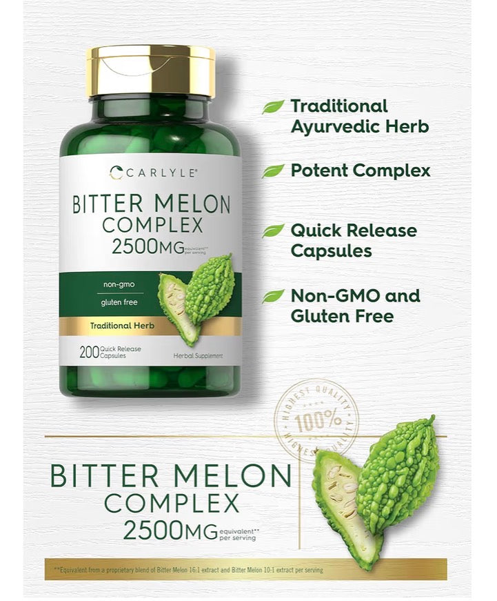 Melon Amer Complexe 2500 mg — 200 Capsules | Soutien Glycémie & Santé Métabolique | Produit Américain Authentique