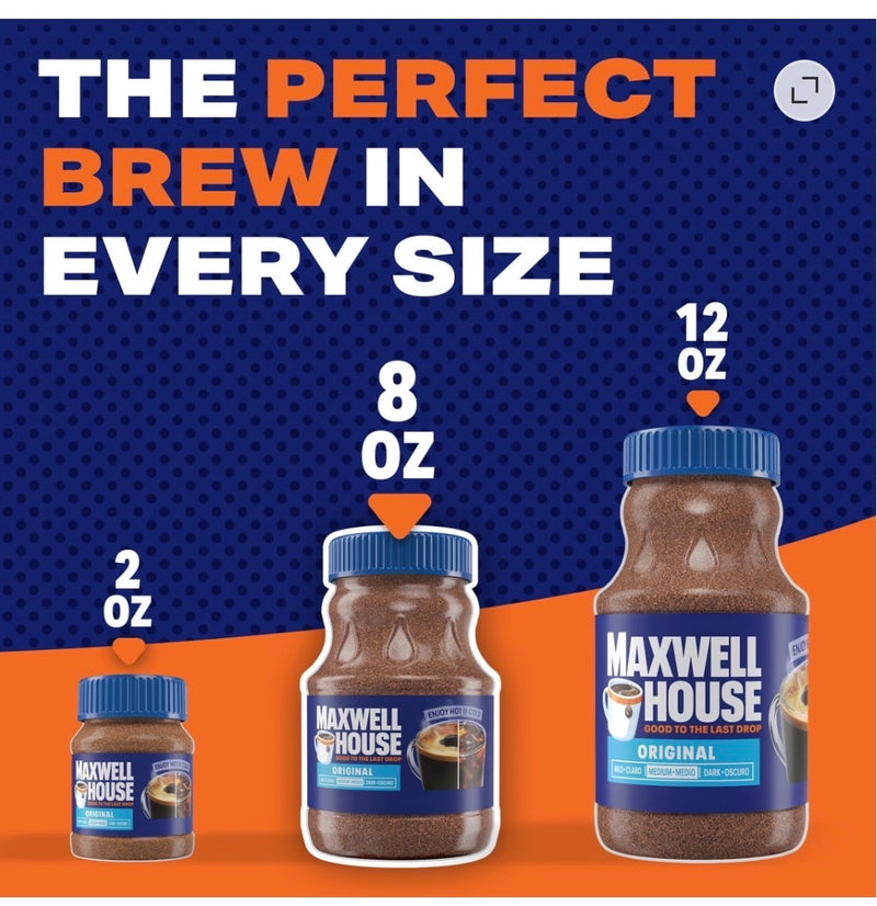 Maxwell House Café Instantané – Goût Riche & Arôme Intense | 8 oz | Café Américain Authentique