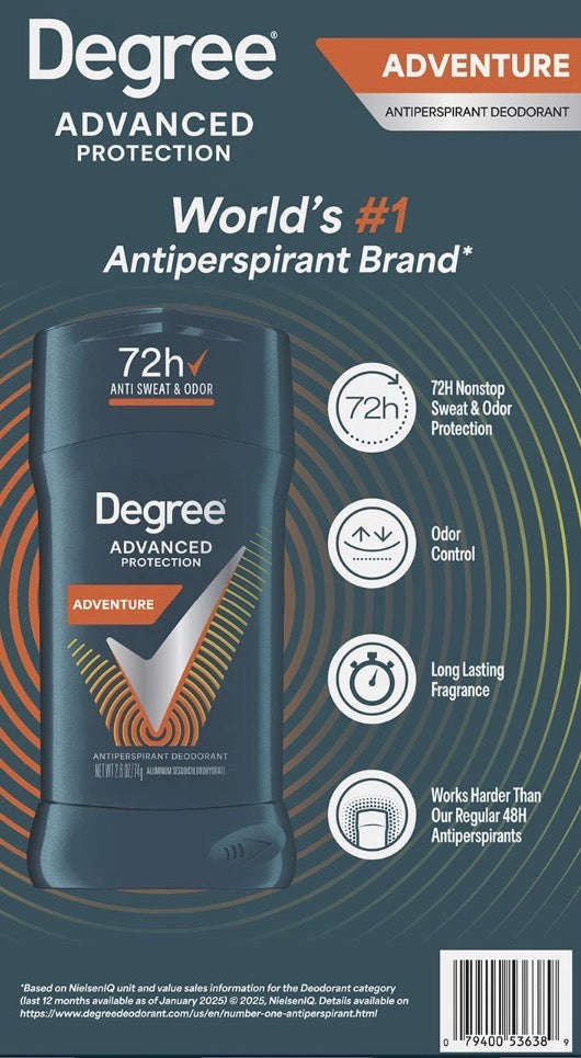 Degree Adventure 72H – Déodorant Homme | Produit Américain Authentique | Dakar Sénégal