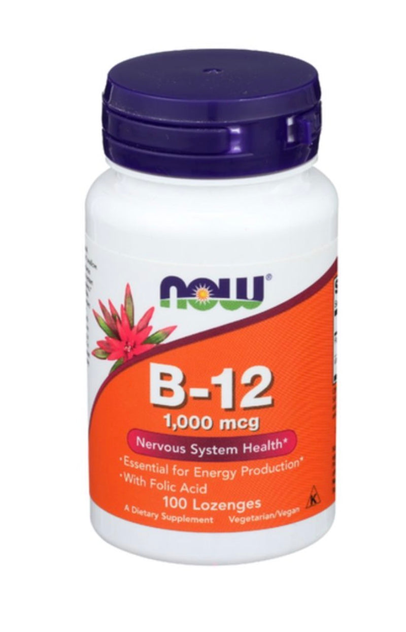 NOW B-12 1 000 mcg avec Acide Folique – 100 Pastilles à Sucer