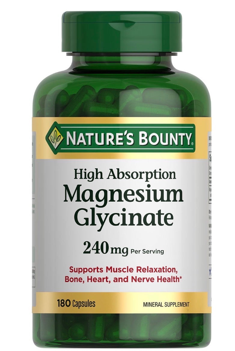Nature's Bounty Magnésium Glycinate 240 mg — 180 Gélules | Sommeil, Muscles & Nerfs | Produit Américain Authentique | Livraison Gratuite à Dakar