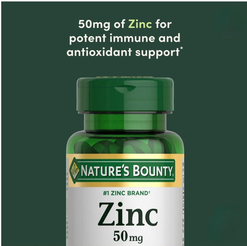 Nature's Bounty Zinc 50 mg – Immunité & Santé | 100 Comprimés | Complément Américain Authentique