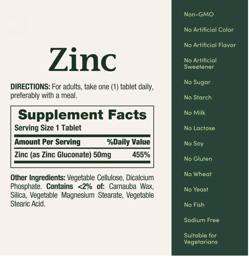 Nature's Bounty Zinc 50 mg – Immunité & Santé | 100 Comprimés | Complément Américain Authentique