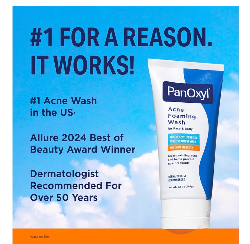 PanOxyl Nettoyant Moussant Anti-Acné au Peroxyde de Benzoyle 10 %