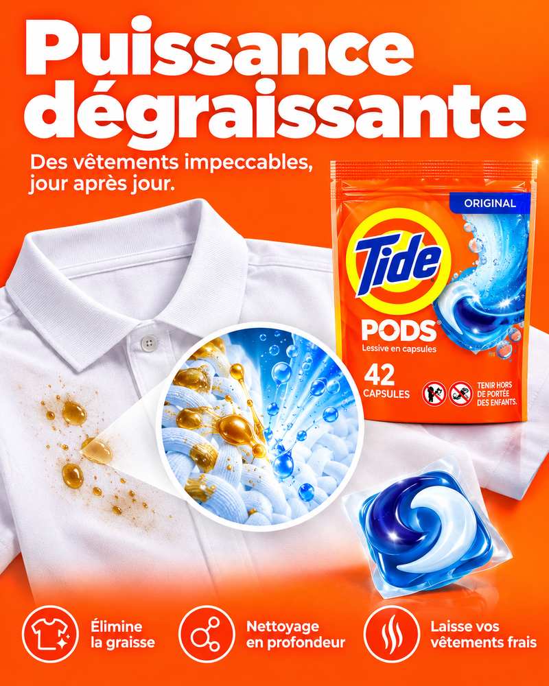 Tide PODS 42 Capsules de Lessive – Produit Américain Authentique | Dakar Sénégal