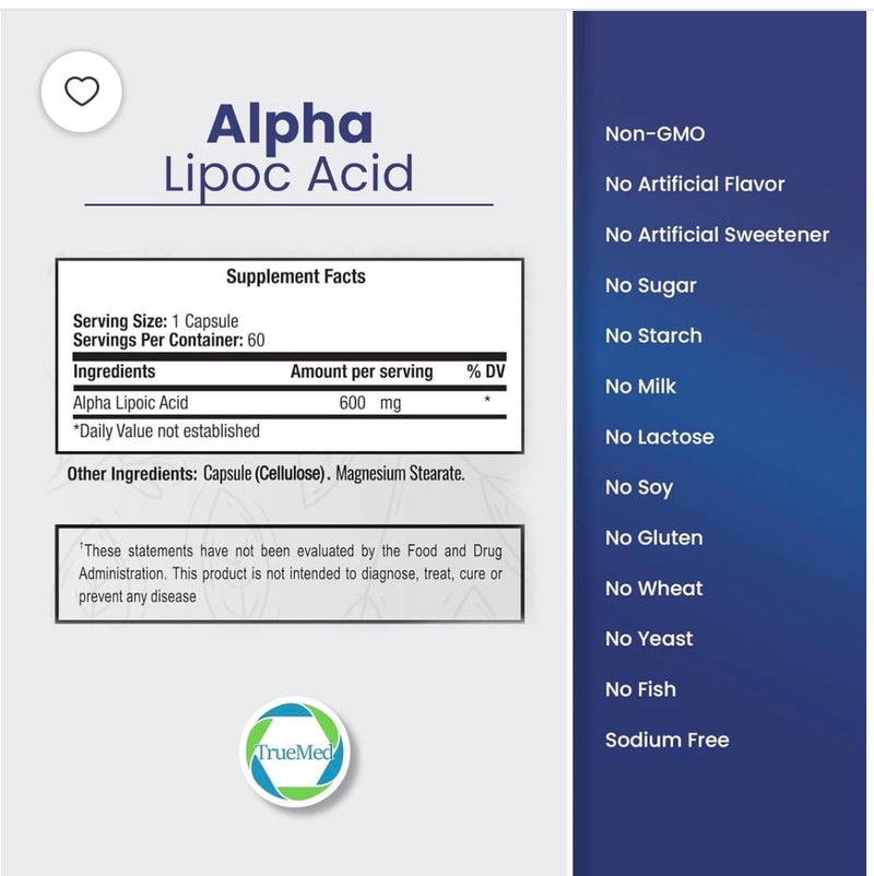 TruMed Acide Alpha-Lipoïque 600 mg — 60 Gélules | Santé des Nerfs & Antioxydant | Produit Américain Authentique | Livraison Gratuite à Dakar