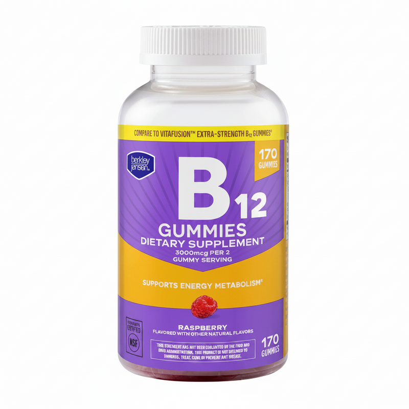 Berkley Jensen Vitamine B12 Gummies — 170 Gummies | Énergie & Système Nerveux | Produit Américain Authentique